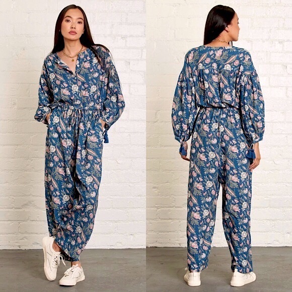 Anthropologie Pants - Anthropologie dRA Messie Blue Floral Cotton Jumpsuit | XS
